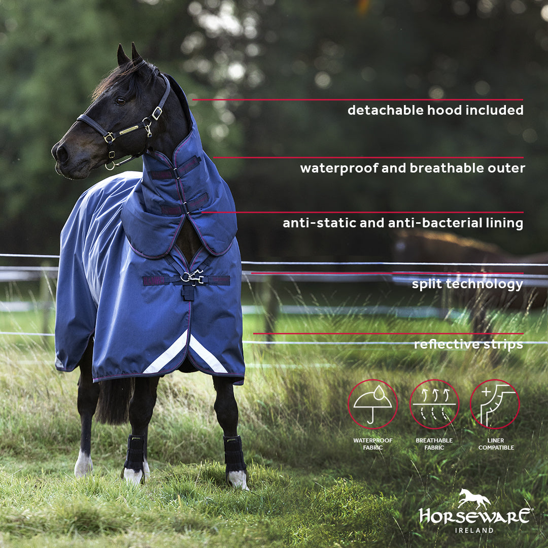 Horseware Irelanc Rambo Optimo Turnout (0g Outer with 400g Liner) #colour_navy-burgundy-teal