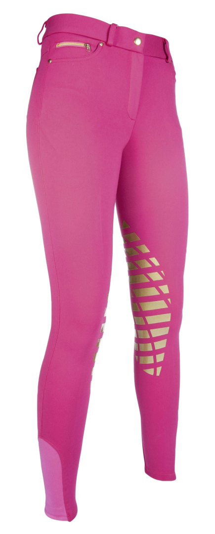 HKM Soft Silicone Knee Patch Riding Breeches #colour_pink