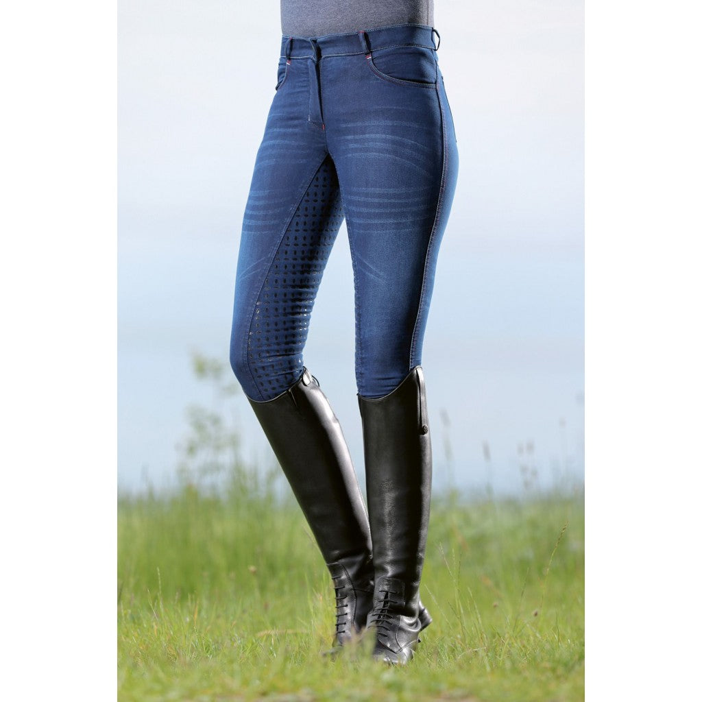 Pantalon d'équitation femme HKM -Summer Denim Easy- 3/4 silicone