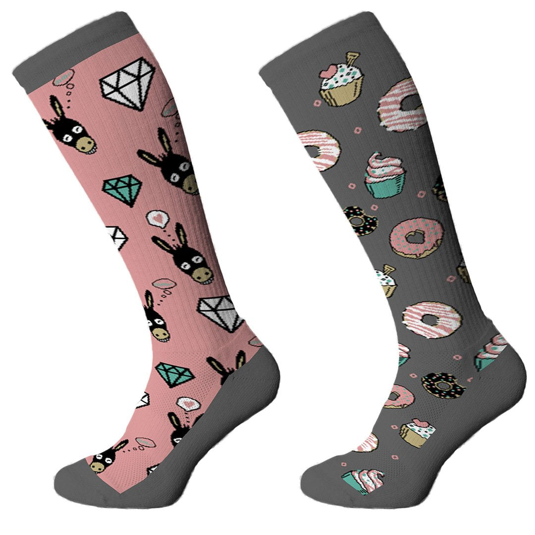Comodo Lustige Socken für Erwachsene, Esel, Donuts